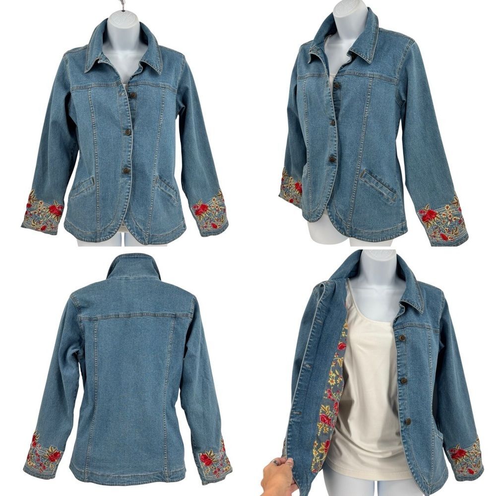 Denim & Co. Embroidered Boho Jean Jacket Blazer Sz. S